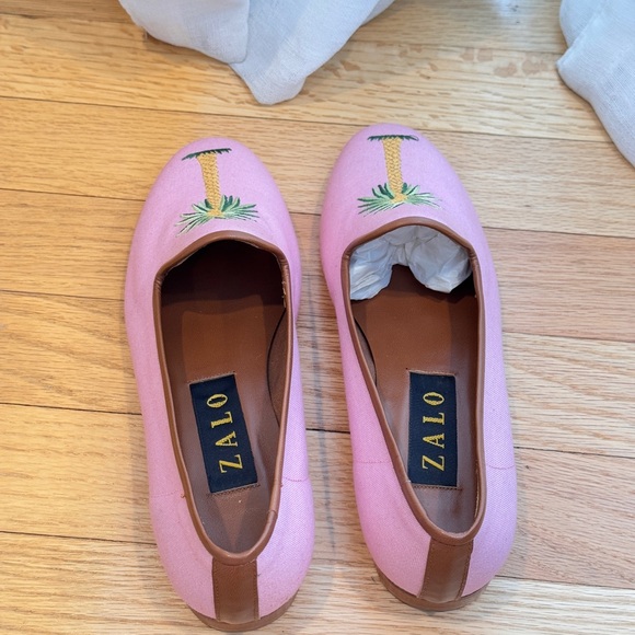 Zalo Pink Fabric Palm tree Leather trim‎  Womens Loafers Size 6 - Picture 4 of 6